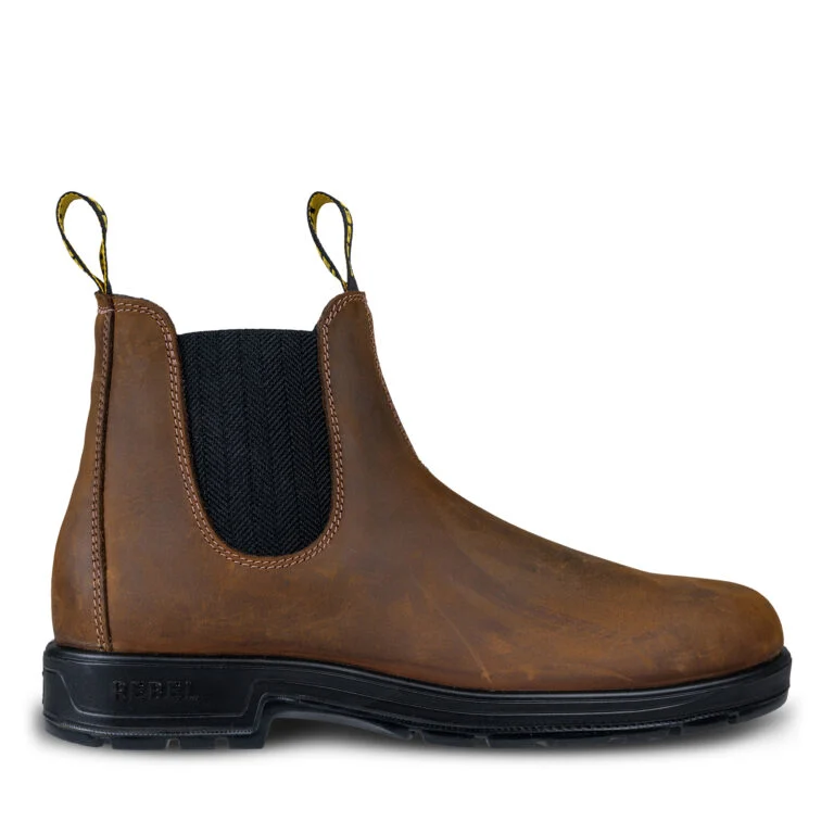REBEL Urban Retro Classic Chelsea Boot Rustic Brown safety boots