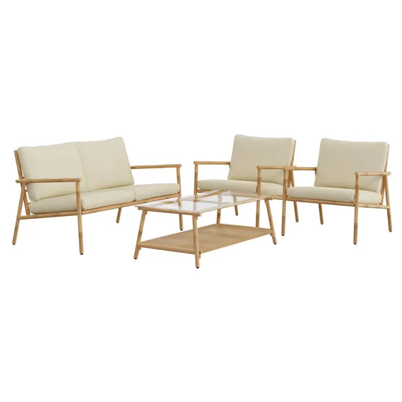 Naterial Bamboo 4-Piece Outdoor Lounge Suite Naterial Bamboo 4-Piece Outdoor Lounge Suite – Luxury Garden Patio Furniture Set