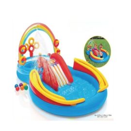 Rainbow inflatable kids pool with slide
